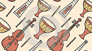 Simple World Instruments Seamless Pattern, Ethnic Melody, vector design Generative AI