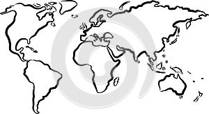 Simple World map. World map outline. Rough sketch of black World map on white. Vector illustration.
