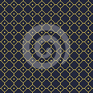 Simple yellow gold on dark background geometric vintage islamic middle east flower shape minimalistic seamless pattern