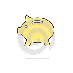 Simple yellow piggy bank icon with shadow