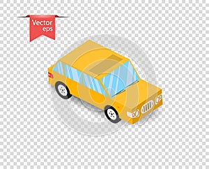 A simple yellow toy car with a shadow. Vector illustration on isolated transparent background.