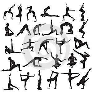 simple yoga pose silhouette vector bundle set