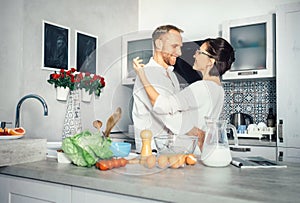 Simplicity of everyday life - marrieds prepare breakfast