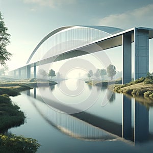 Simplicity in Motion: AI Generated Capture of Minimalist Bridge Over Calm Waters