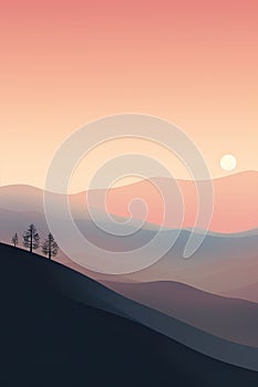 Simplicity and natural beauty. It features a lone tree atop a hill, set against a serene backdrop