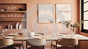 Simplicity And Naturalism: Kolsch Dining Room With Light Peach Walls In Tel Aviv photo