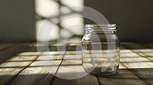 Simplicity in Shadows - Glass Jar on Wooden Table