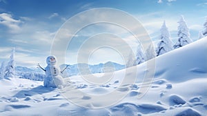 Simplicity In Winter: A High Resolution Snowman On A Frozen Landscape