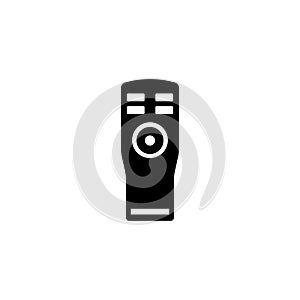 A simplified black and white icon depicting a remote control device, representing media playback, home automation, or photo