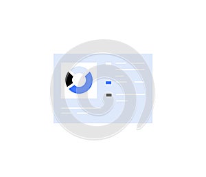 Simplified chart icon with pie chart and text, representing data visualization, reporting, or analytics