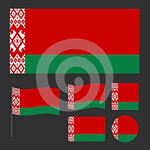 Simplified flag of Belarus for a small size, various proportions and shapes set