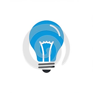 A simplified illustration of a blue light bulb on a white background. The design features