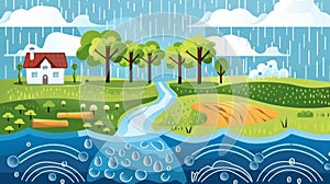 A simplified illustration of the water cycle highlighting how rainwater harvesting captures and utilizes natural water photo