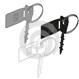 simplified image of a bunch of door keys with keyring and digital numbers