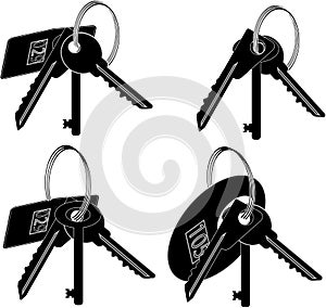 simplified image of a bunch of door keys with keyring and digital numbers