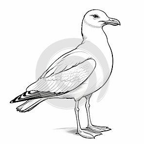 Simplified Line Drawing Of Adult Seagull With Realistic Detailing