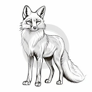 Simplified Line Drawing Of A Long Haired Fox photo