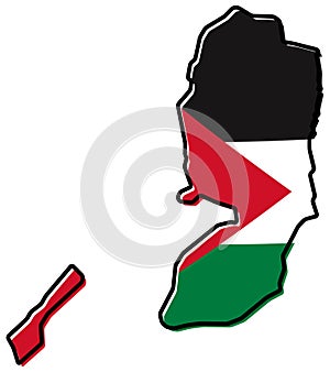 Simplified map of Palestine West Bank and Gaza Strip outline,