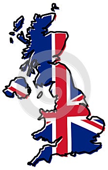 Simplified map of United Kingdom outline, with slightly bent Uni