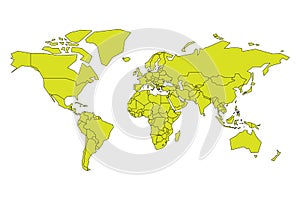 Simplified map of World in yellow-green color. Schematic vector illustration