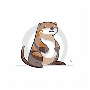 Simplified Otter Illustration: Minimalist Cartoonish Style On White Background