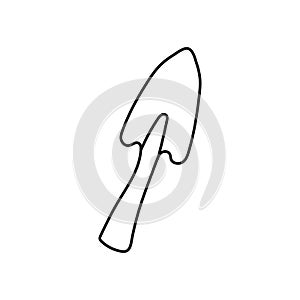 Simplified outline illustration of a small shovel on a white background.