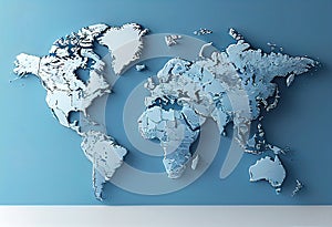 a simplified representation of a world map. Vector style, 3D rendering, World map bas-relief vector style