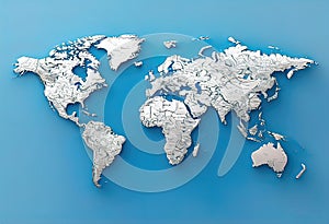 a simplified representation of a world map. Vector style, 3D rendering, World map bas-relief vector style