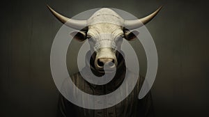 Simplified And Stylized Bull Sculpture In Dark Room photo