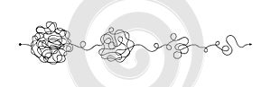Simplifying complex process, problem solution and idea searching concept. Messy continuous lines in tangles. Process of problem