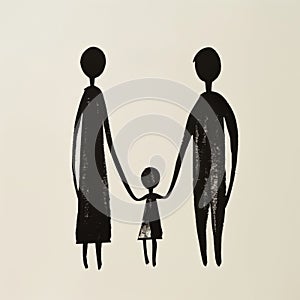 Simplistic black silhouette of a family holding hands. Generative Ai