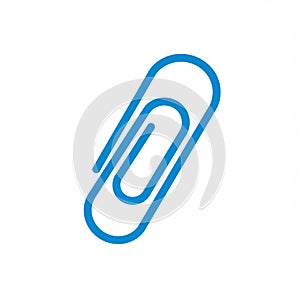 A simplistic blue line drawing of a paperclip on a white background. The paperclip is