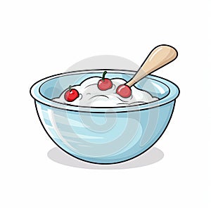 Simplistic Cartoon Illustration Of Yogurt And Cherries On White Background