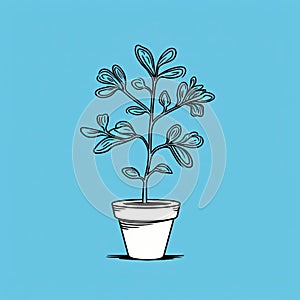 Simplistic Cartoon Plant Sketch On Blue Background