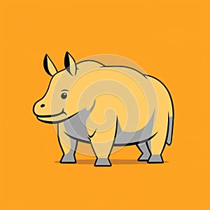 Simplistic Cartoon Rhino On Orange Background - Duckcore Design photo