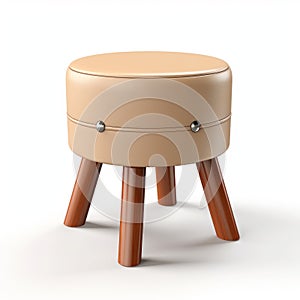 Simplistic Cartoon Style Tan Leather And Wood Stool