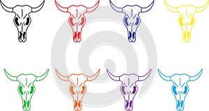 Simplistic cow skull coloured set