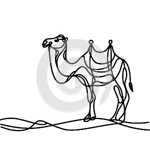 A simplistic yet elegant line drawing of a camel on white background.