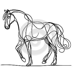 A simplistic yet elegant line drawing of a horse on white background.