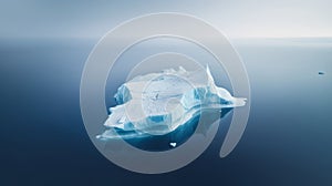 Simplistic image of solitary iceberg adrift in blue ocean