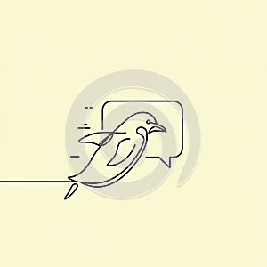 A simplistic line art illustration of a penguin (Spheniscidae) appears in motion, emerging photo