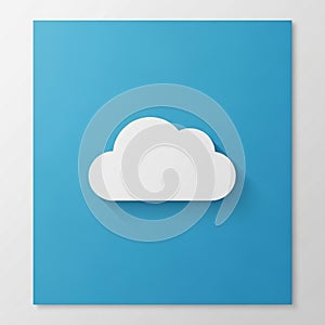 Minimalist design featuring a white cloud icon centered on a blue square