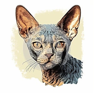 Simplistic Vector Art: Cat In Sphynx T-shirt With Yellow Eye