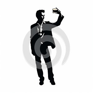 Simplistic Vector Art Of A Man Taking A Picture With A Glass Of Liquor
