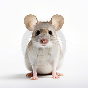 Simplistic White Mouse Photo With Upturned Ears photo