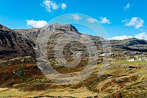 Simplon pass, alpine landscape of a mountain pass with church an