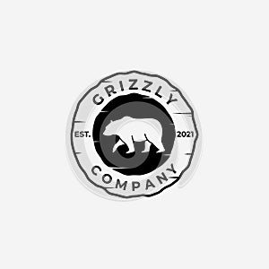 Emblem Line Art Walking Bear Hunter Logo Vector Design Illustration, Grizzly Bear, Polar Bear, Black Bear