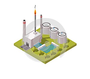 Simply low poly isometric vector illustration background of gas and oil industry general factory