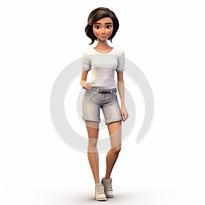 Charming Anime Style 3d Female Character Walking In White T-shirt photo