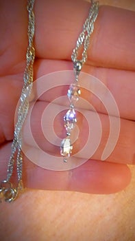 Simulated Diamonds set in Sterling Silver Necklace
